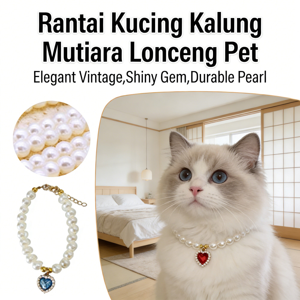 Lonceng Kucing Kalung Mutiara Kalung Rantai Kucing Kalung
