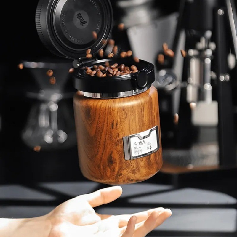 Vacuum Sealed Coffee Canister with Humity Gauge, Stainless Steel Container for Coffee Beans Grounds 