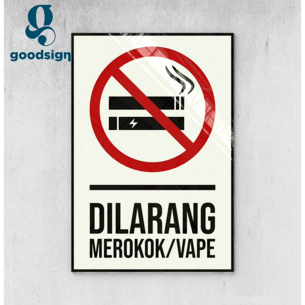 Akrilik Warning Sign/Sign Dilarang Merokok/Vape Vertikal Moden With Icon Minimalis Lasercut GoodSign