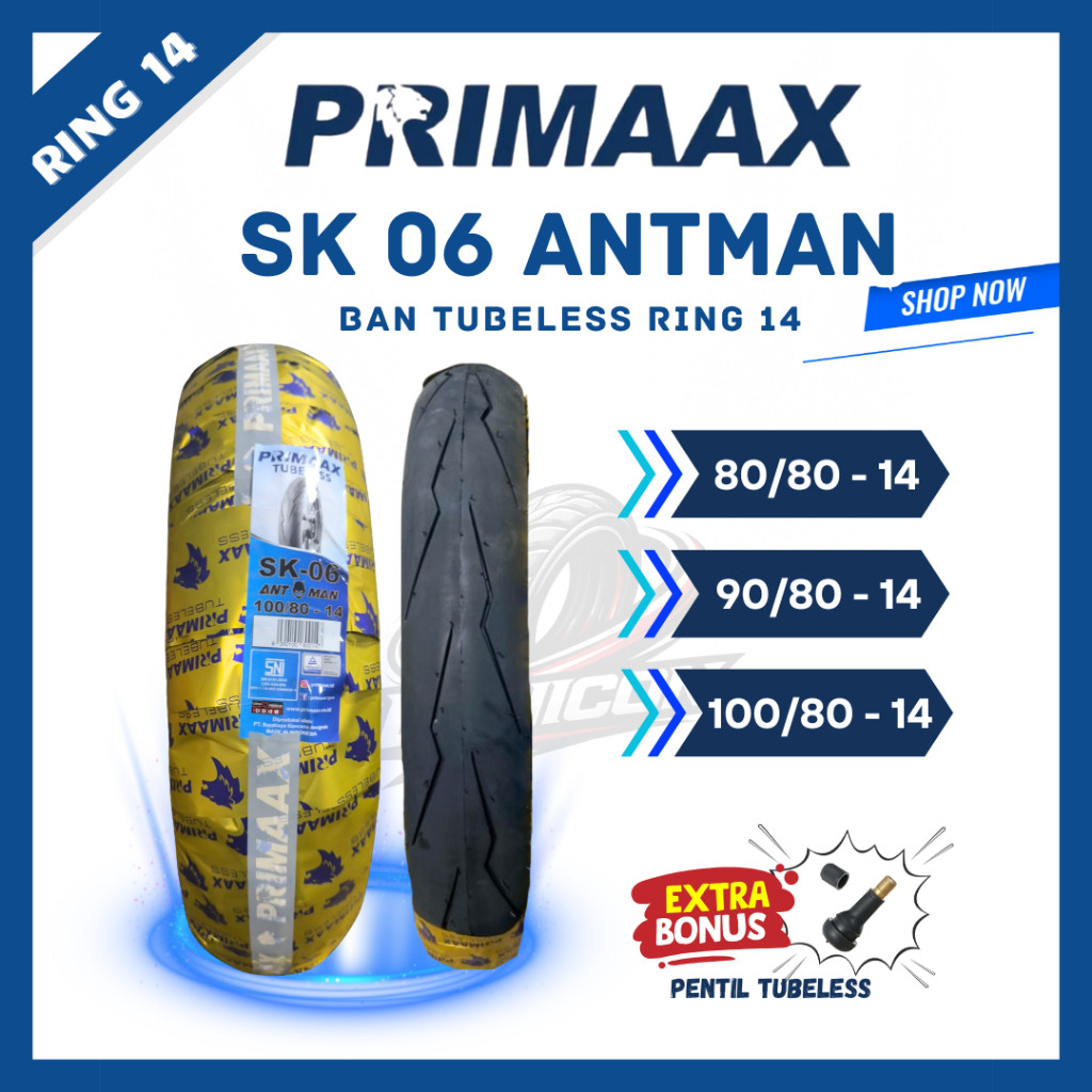 (maju tekno) BAN TIPE DONUT SK 06 ANT MAN PRIMAX MURAH TUBLESS RING 14 Vario Mio Bea Ban Depan Lexi,