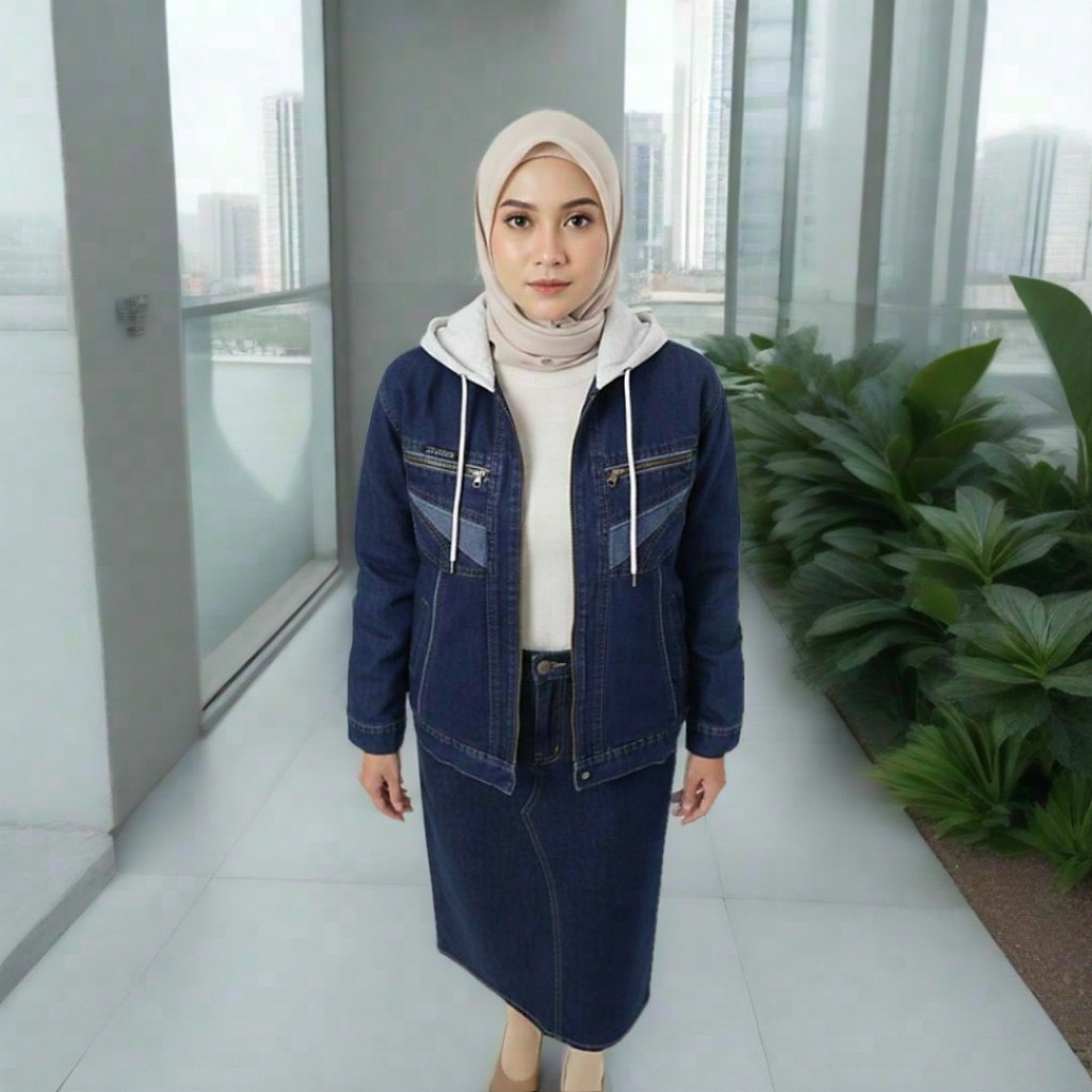 JAKET JEANS HOODIE RESLETING JAKET WANITA HOODIE RESLETING