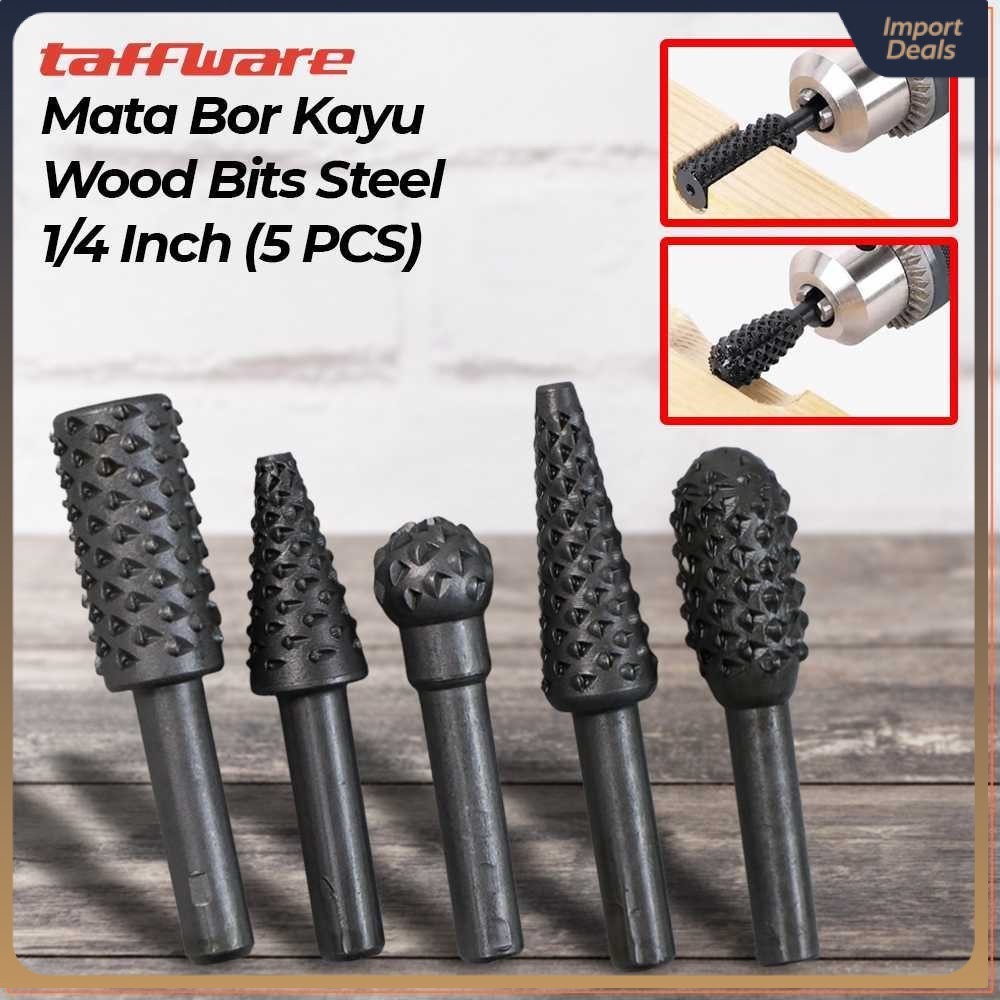 Taffware Mata Bor Kayu Wood Bits Steel 1/4 Inch 5 PCS - 25450