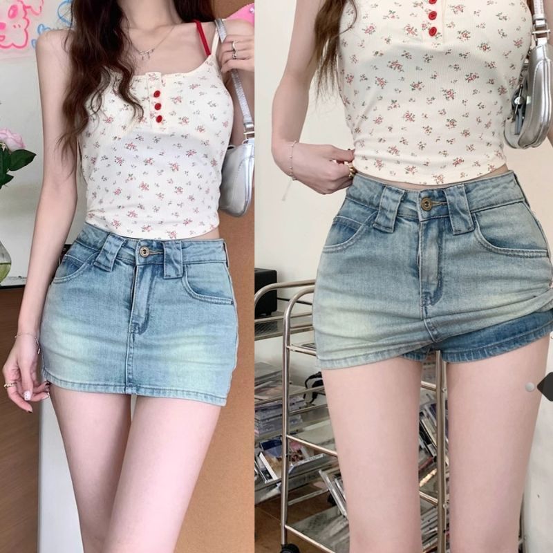 S–6XL Rok Jeans Pendek Wanita A-Line Bodycon Denim High Waist Korean Style Untuk Santai Nyaman Sexy 