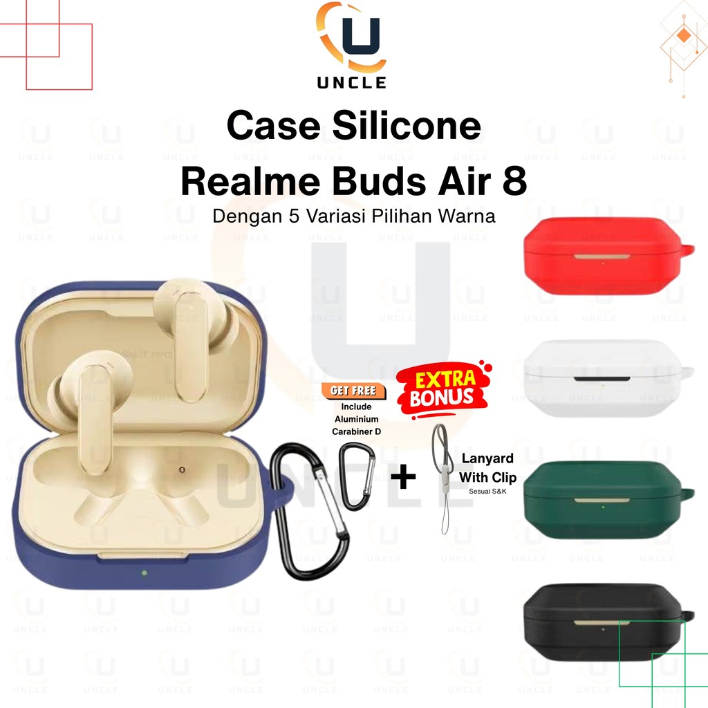 Case Cover Casing Silicone Protective Realme Buds Air 8 / Realmebudsair8 2026 + Carabiner + Tali Lan