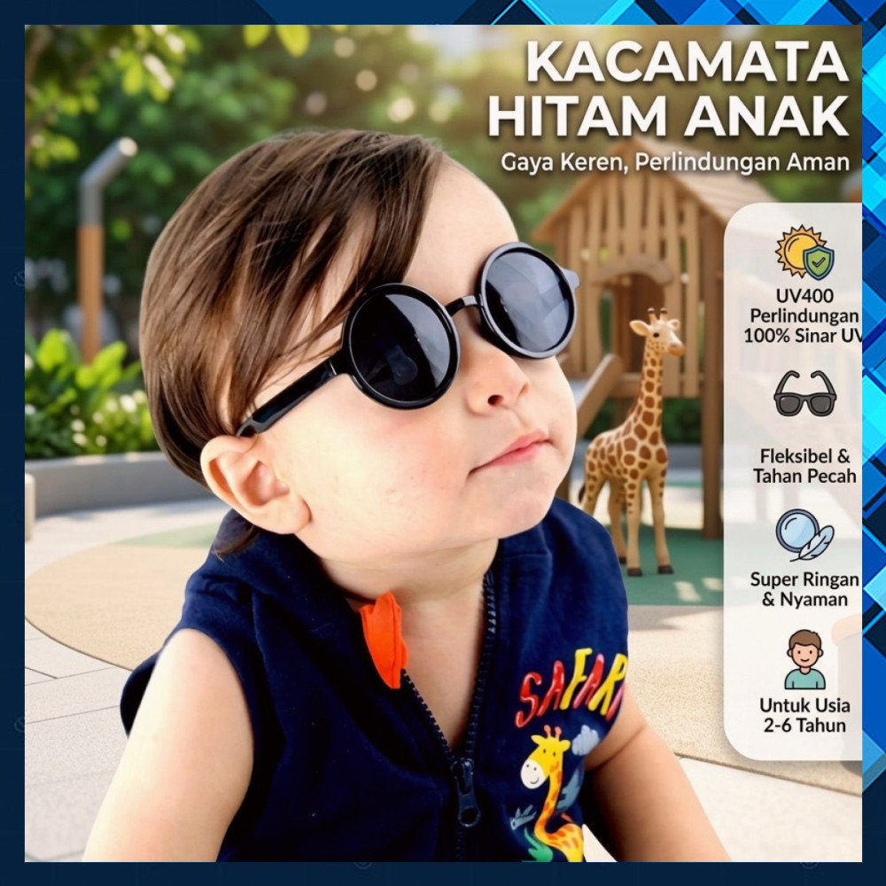 Kacamata Hitam Anak Anti UV Round Vintage Style - WF52