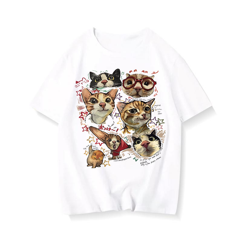 Atasan wanita gaya Korea, kaos wanita longgar bergambar kartun Korea, 100% katun | Kaos Wanita | Kao