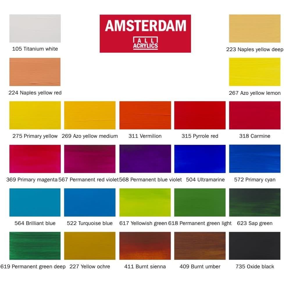Royal Talens Amsterdam Acrylic Standard Tubes, 20ml-Tubes, Set of 24 (100516105)