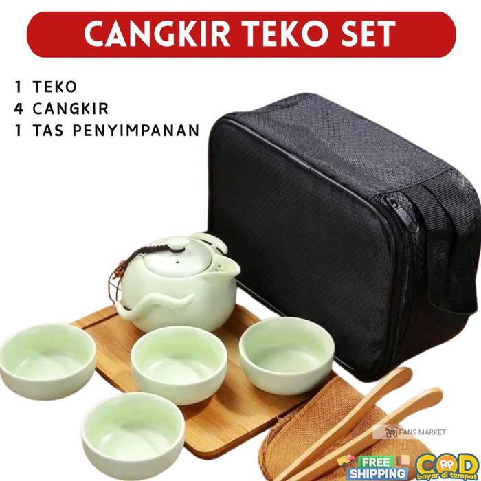 Set Teko Cangkir Keramik Chinese Style 1 Teko 4 Cangkir – Tea Set Estetik Elegan untuk Sajian Teh & 