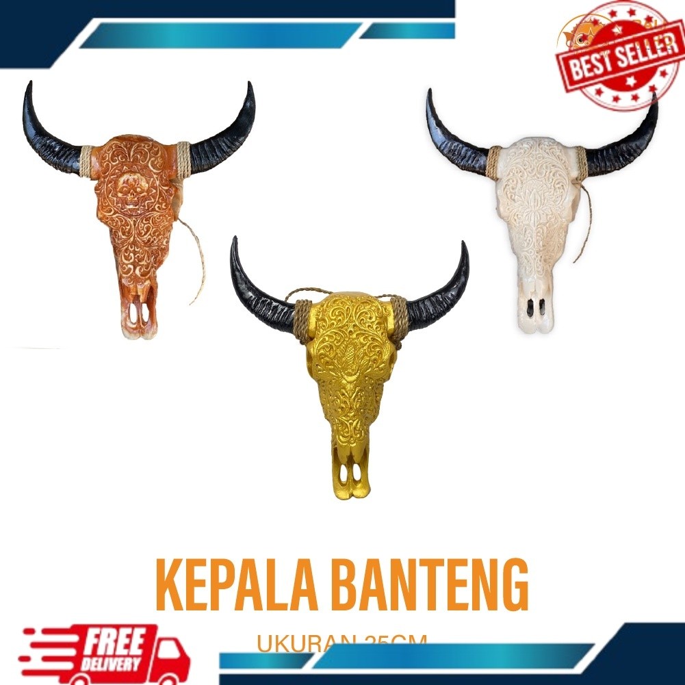 Dekorasi Dinding - Patung Kepala Banteng - Patung Banteng - Patung Kepala Sapi - Patung Kepala Kerba