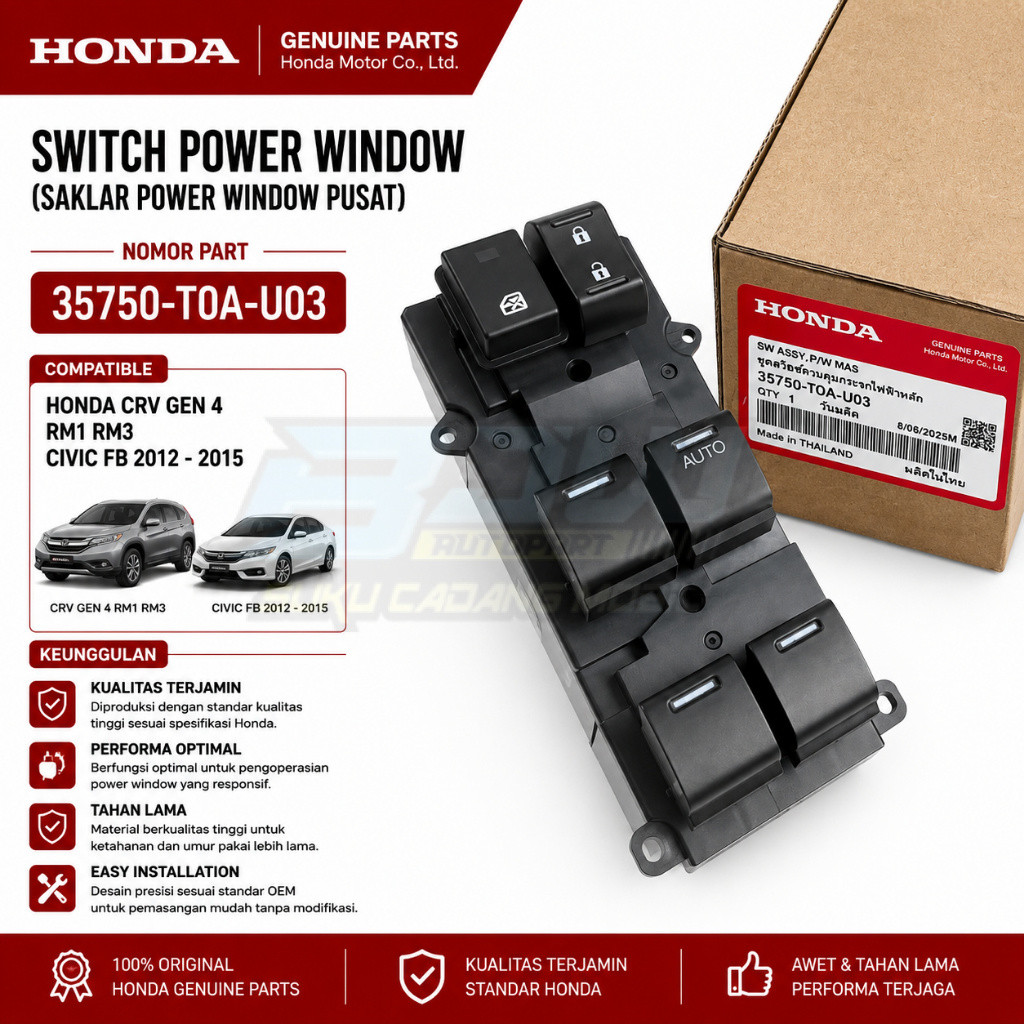 Saklar Switch Power Window Pusat Honda CRV Gen 4 RM1 RM3 Civic FB 2012-2015 35750-T0A-U03