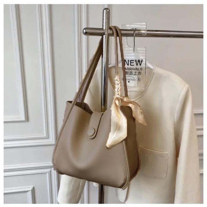 ToteBag Wanita Florida / Tas Florida Hand Bag Fashion Wanita ( Plus Twilly / Scarf ) - MOCCA