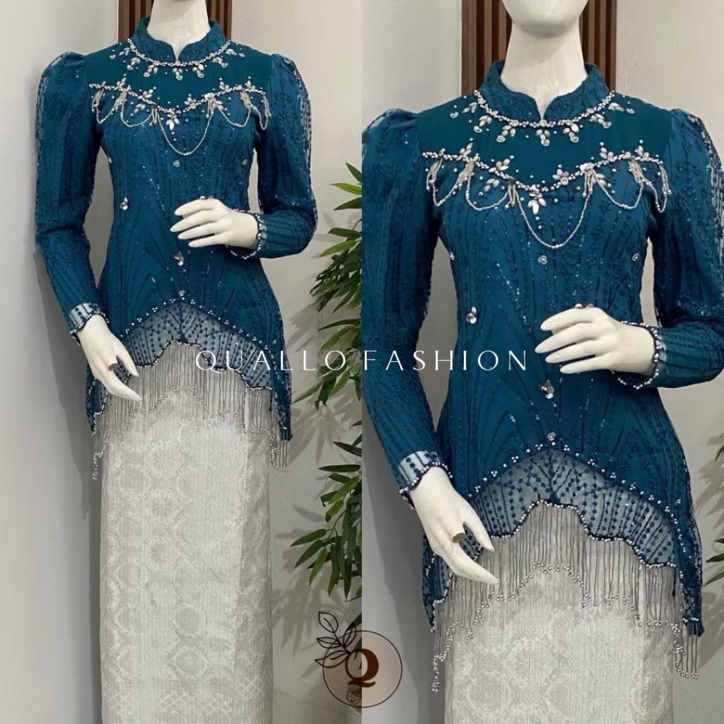 Set Kebaya Tulle Aurelie Payet Rumbai - Kebaya Tulle Spingel - Kebaya Set Songket - Organza Tulle - 