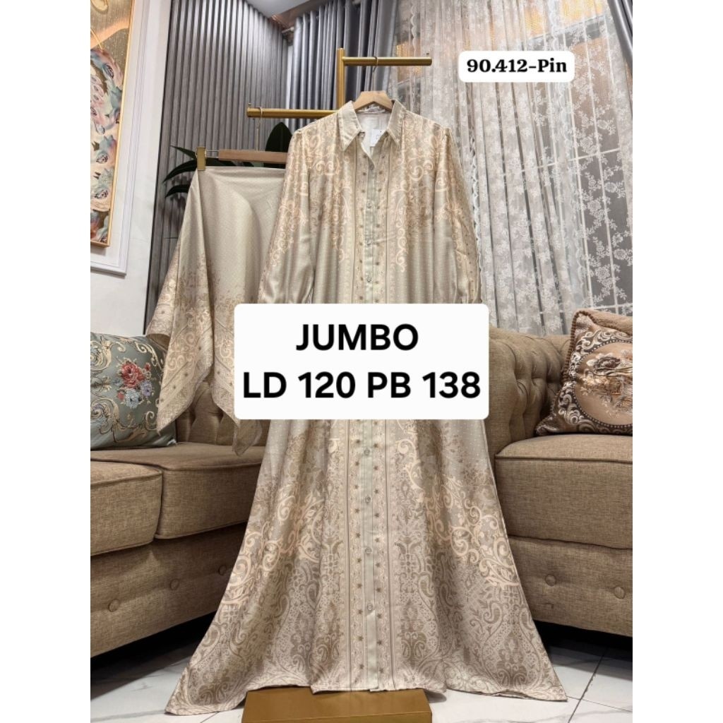 STELAN GAMIS HIJAB KATUN SILK PRENIUM  MOTIF PRENIUM KUSUS JUMBO ( GAMIS + HIJAB)