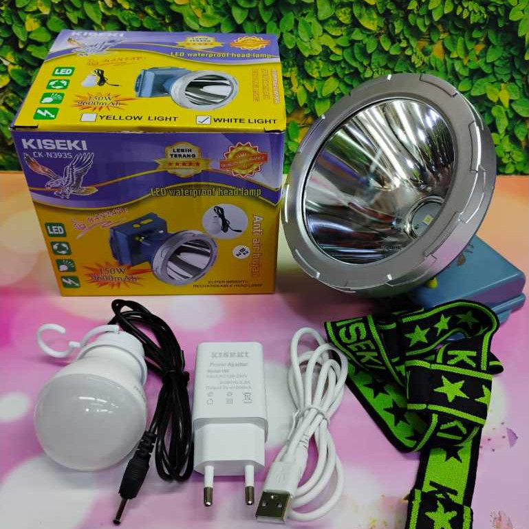promo Senter Kepala LED Kiseki CK-N393S 150 Watt Super Terang Waterproof + Bohlam Emergency / Headla