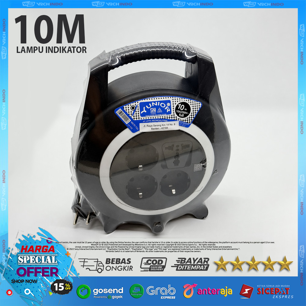 Kabel Roll Listrik 1000CM / 10M / 10Meter WELTO LY-117 SK 4 Colokan Lampu Indikator Kuat dan Awet 
