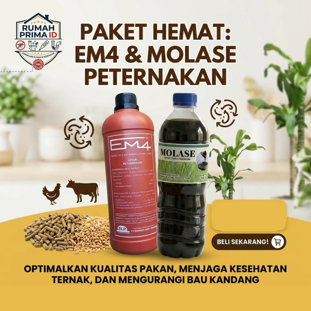 Kalibrasi.id Paket EM4 Peternakan 1 Liter + Molase 1Kg Probiotik Ternak Ayam Sapi Kambing Fermentasi