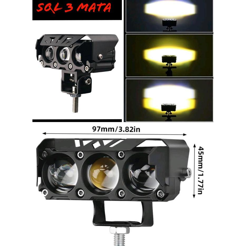 LAMPU TEMBAK LASER SQL 3 MATA SUPER TERANG HI LOW PUTIH - KUNING BUAT MOTOR DAN MOBIL