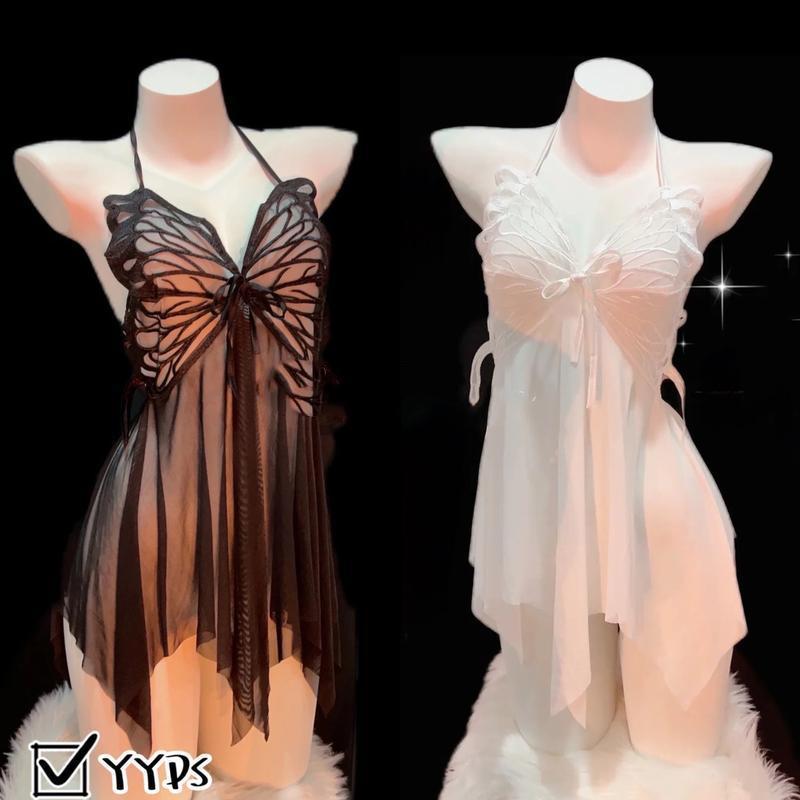 Luxurydiy 9936 Baju Kimono Set 2in1 Piyama Dress Butterfly Satin Baju Tidur Satin Wanita