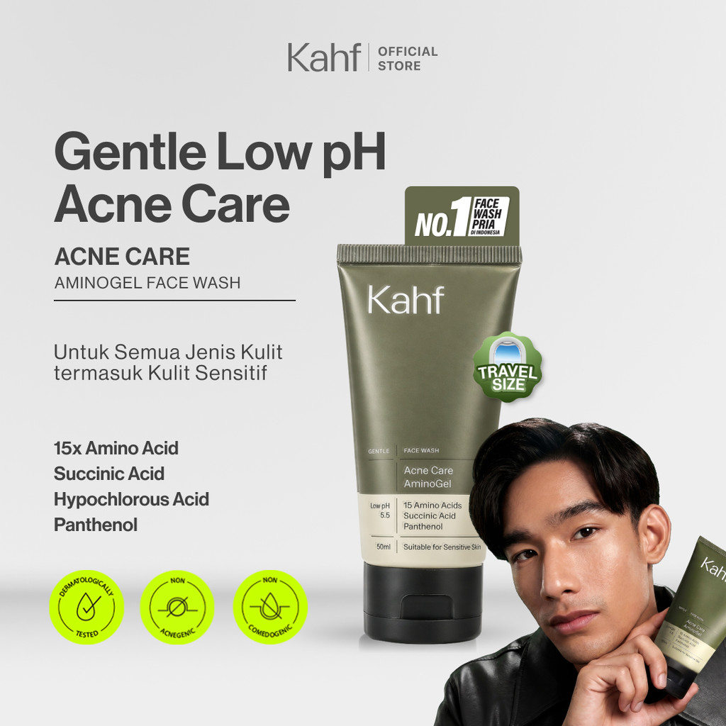 [NEW! TRAVEL SIZE FACIAL WASH] Kahf Acne Care Amino Gel Face Wash 50 ml - Sabun Cuci Muka Pria Kulit