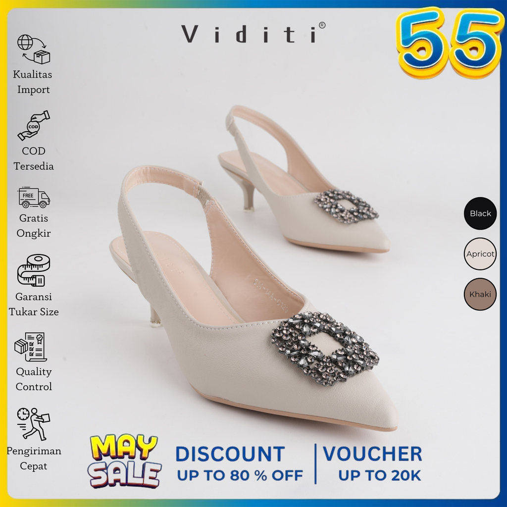 Viditi Crystal Sling Back Heels 4 cm // Sepatu Import Wanita