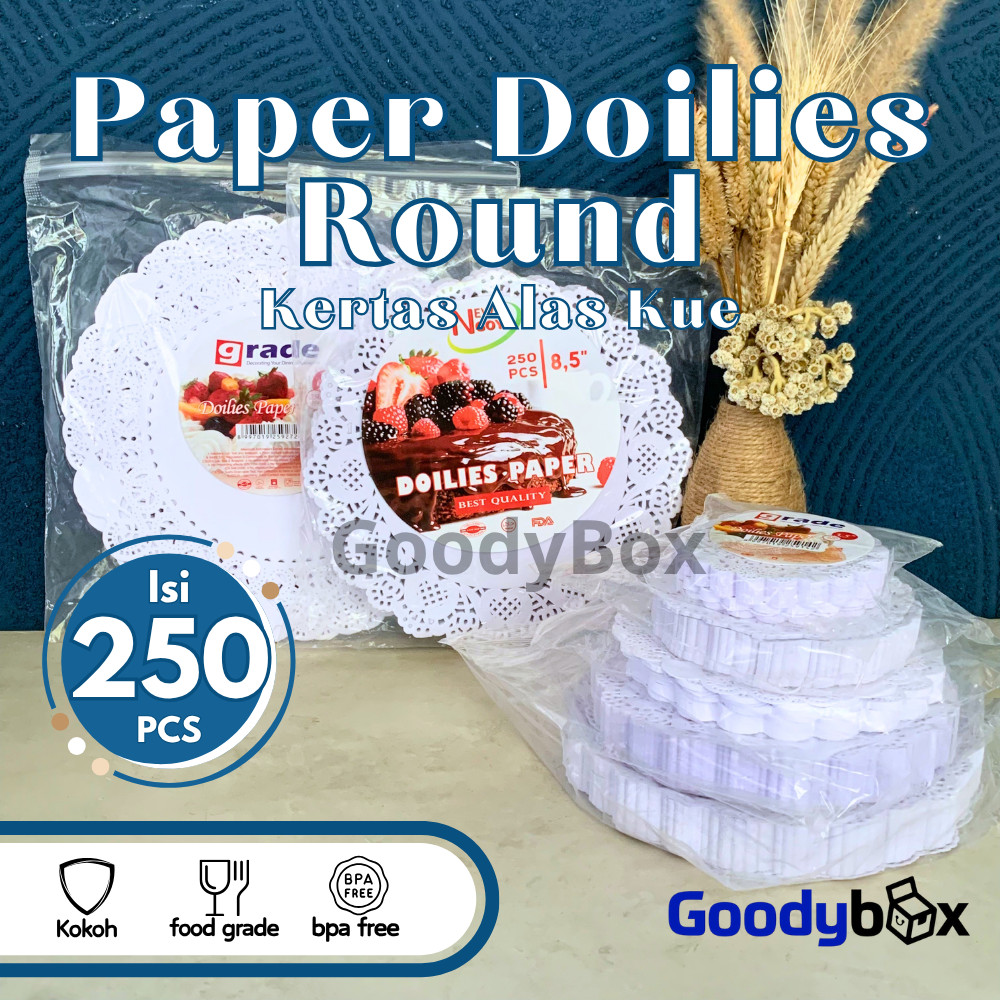 Goodybox - Paper Doilies isi 250 pcs / Kertas alas putih renda / Kertas Alas Kue Bakpau Dimsum Roti