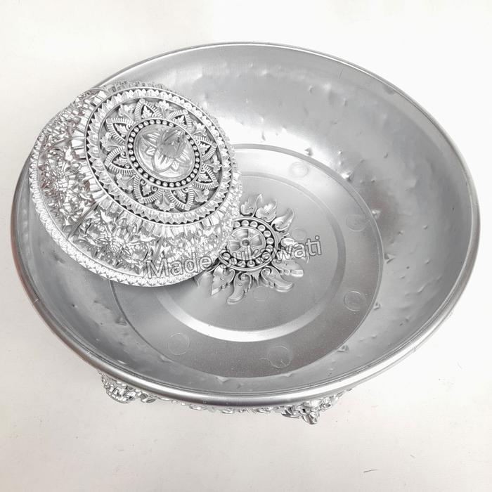 Set wadah tutup bokor 30cm ukir plastik Kerajinan Bali - Silver