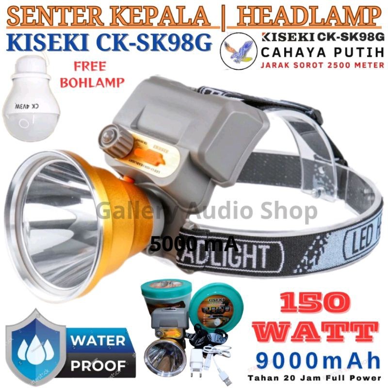 Senter Kepala Super Terang KISEKI Ck-SK98G LED 150 Watt Cahaya Putih | Senter Kepala Kiseki Ck-SK98G