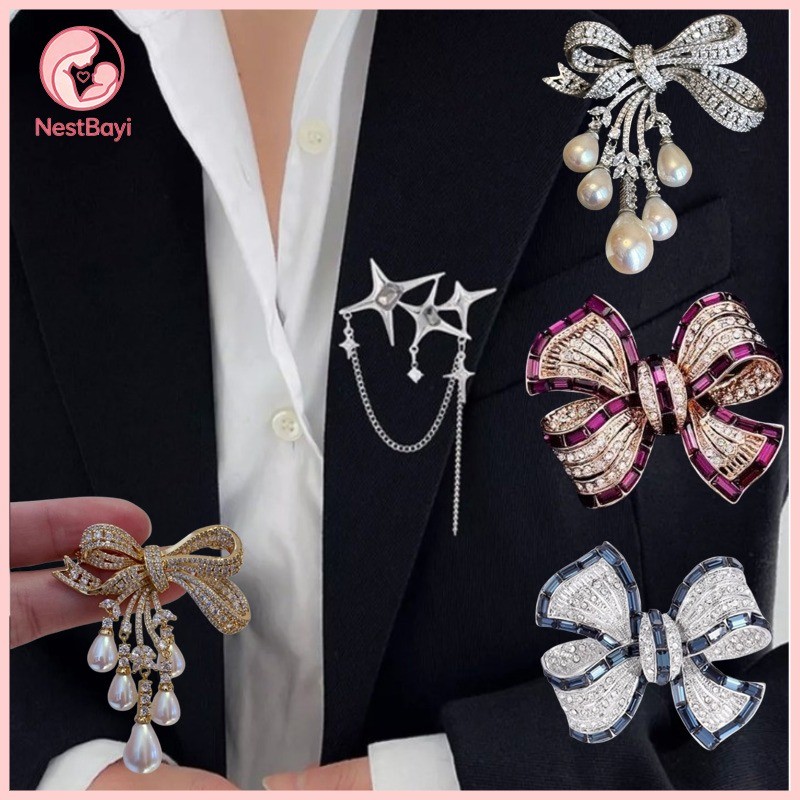 NeatBayi Bros Rantai Bintang Perak Korea - Lapel Pin Metalik untuk Jas & Outfit Stylish