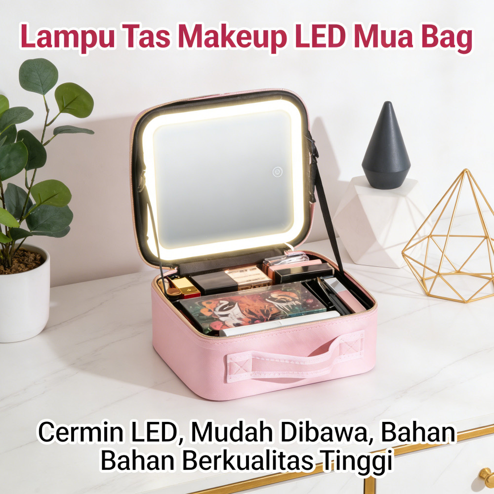 Case Lampu Tas Makeup LED MUA Bag Beauty / Mirror Full Tas Beauty Case LED / Case MUA Makeup Bag Bea