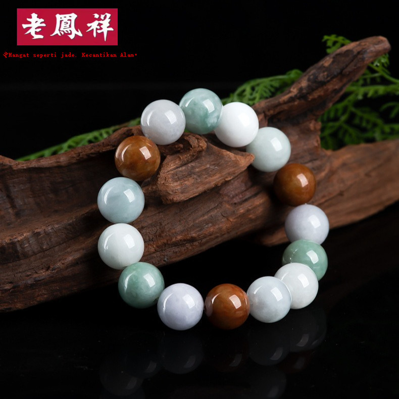 [Dengan Sertifikat]Myanmar Alami Sebuah gelang tiga warna giok 13mm, gelang manik-manik es.