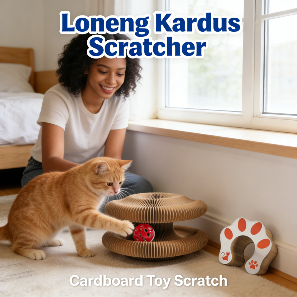 Acordeon Lonceng Papan Cakar Bentuk Bergelombang, Mainan Kucing Gores Tahan Bosan Magic Scratching