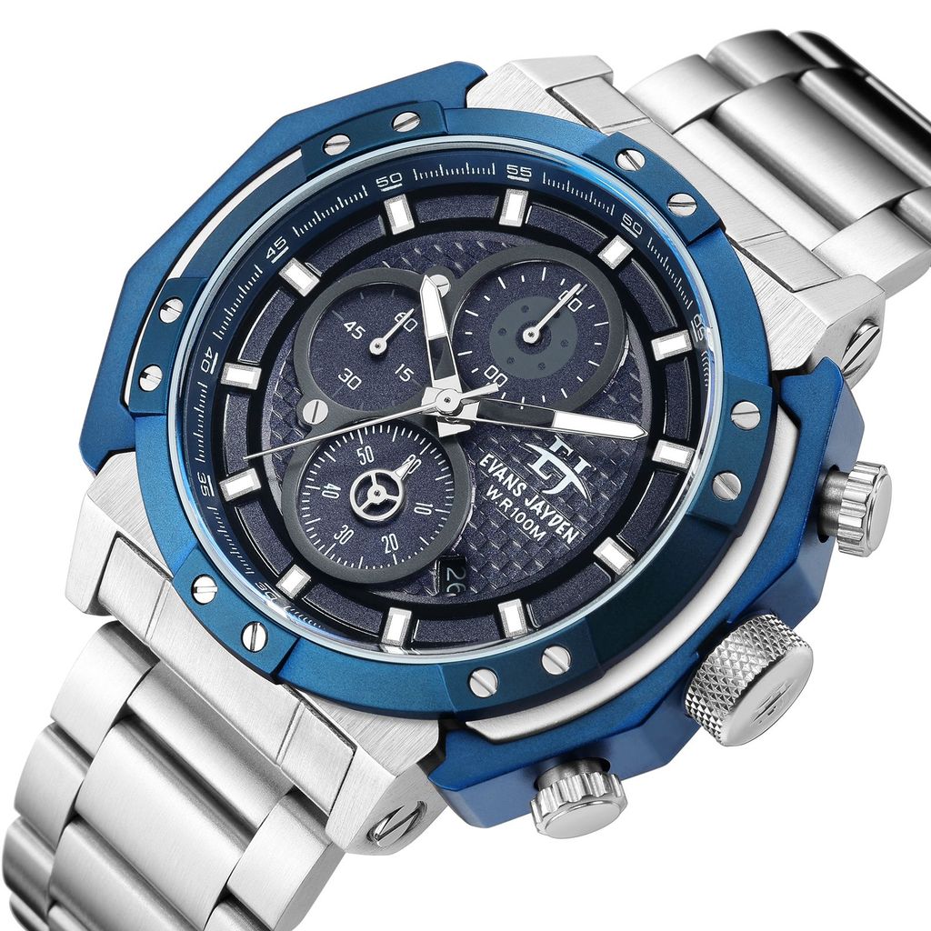 BUY 1 GET 1 Evans Jayden Jam Tangan Pria 9548 Rantai Stainless Steel Chronograph Kaca Sapphire Water