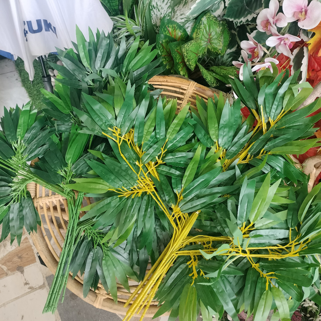 Kasihmurah_bingit - 1 Lusin Daun bambu Latex/bungaArtificial/BungaHias/TanamanPlastik/ Daun Bambu Hi