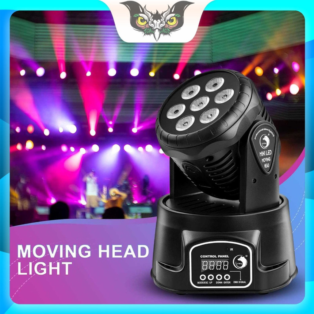 Lampu Sorot Panggung Mini 7 LED RGB Moving Head DMX Disco DJ