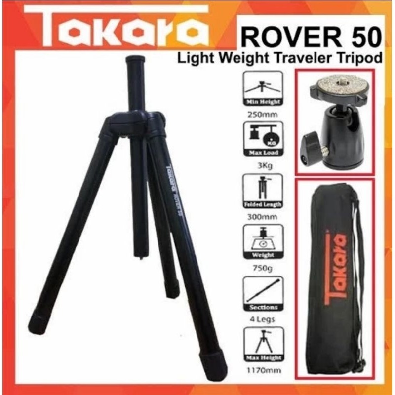 tripod takara rover 50, kepalanya bisa di bawah, buat foto produk dsb.