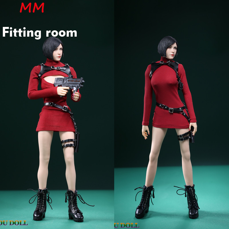 JO23X-06 1/6 Scale Ada Wong Red High Neck Long Sleeves Sweater Holsters Set Fit 12'' TBLeague JIAOU 