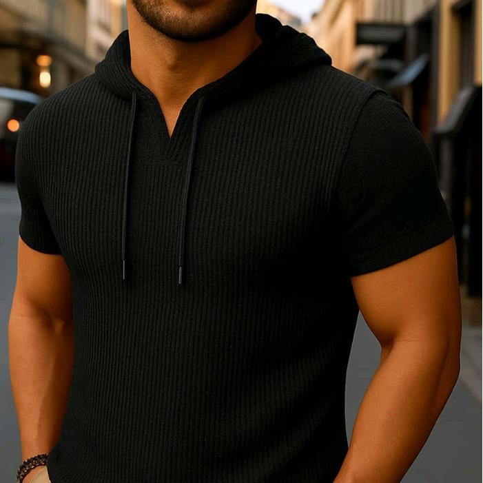[ Mall ] NEW TREND= Baju Kaos Hoodie Pria Polos Bahan Waffle Kaos Kupluk Lengan Pendek Dewasa oblong