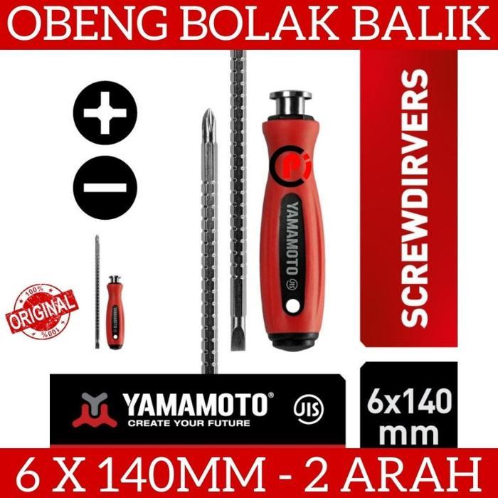 YAMAMOTO Obeng TPR 2 Arah Fungsi Bolak Balik Plus Minus Ukuran 6x140mm - YAMAMOTO