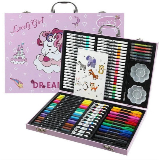 Crayon set Anak Alat Mewarnai  Crayon Set 113 Pcs Crayon Anak Koper / BLENDA COLOURING CRAYON 113 PC