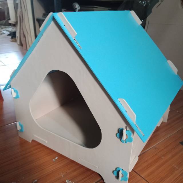 Kandang rumah Kucing Kayu Unik Bongkar pasang 3D Puzzle 40 cm indoor outdoor