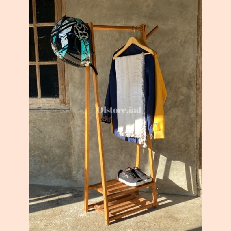 PROMO STAND HANGER KAYU GANTUNGAN BAJU KAYU JATI JAWA rak serbaguna full kayu jati, jemuran simpel r