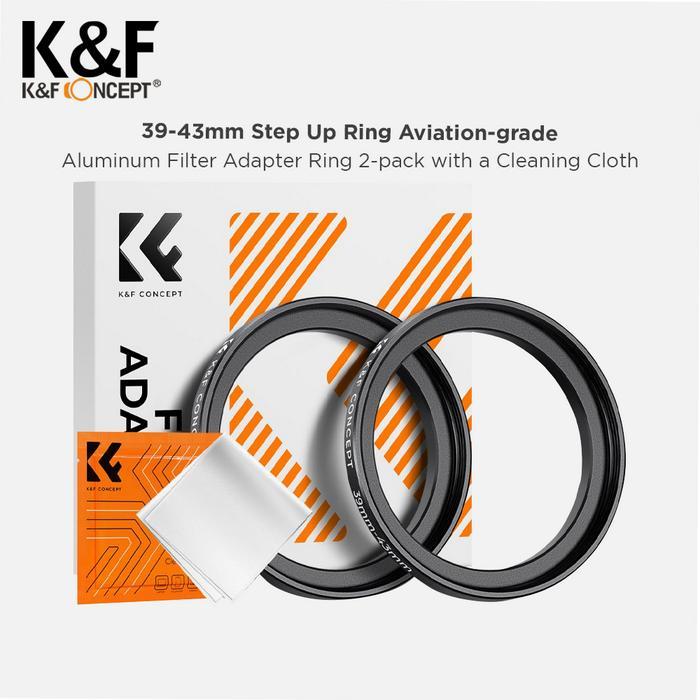 K&F Concept KF05.330P 39-43mm Step Up Ring Aluminium Alloy dengan Kain Pembersih untuk Filter Kamera