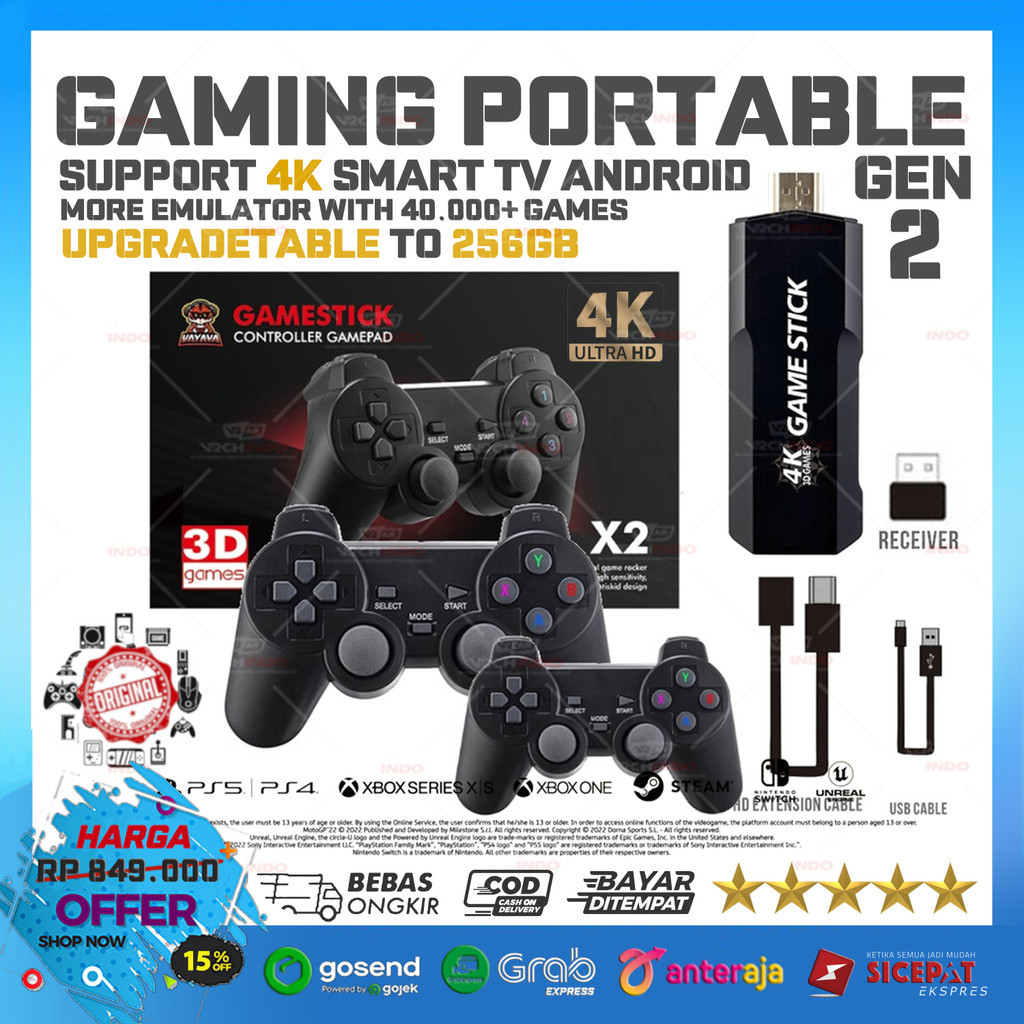 Game Stick 4K Gen 2 - Konsol Game Retro Mini / Android TV Stick / 4K UHD / Wireless Stick 