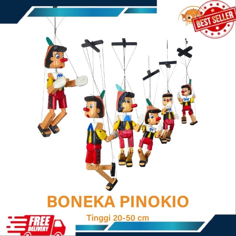 Boneka Pinokio - Pinokio - Pinokio Kayu - Mainan Pinokio - Pinokio Gantung - Tali - Dekorasi Pinokio