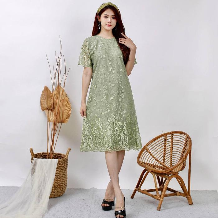 Dress Tile Allsize S M L XL XXL JUMBO / Dress Tulle Pesta / Dres Natal / Dress Gereja / Dress Seraga