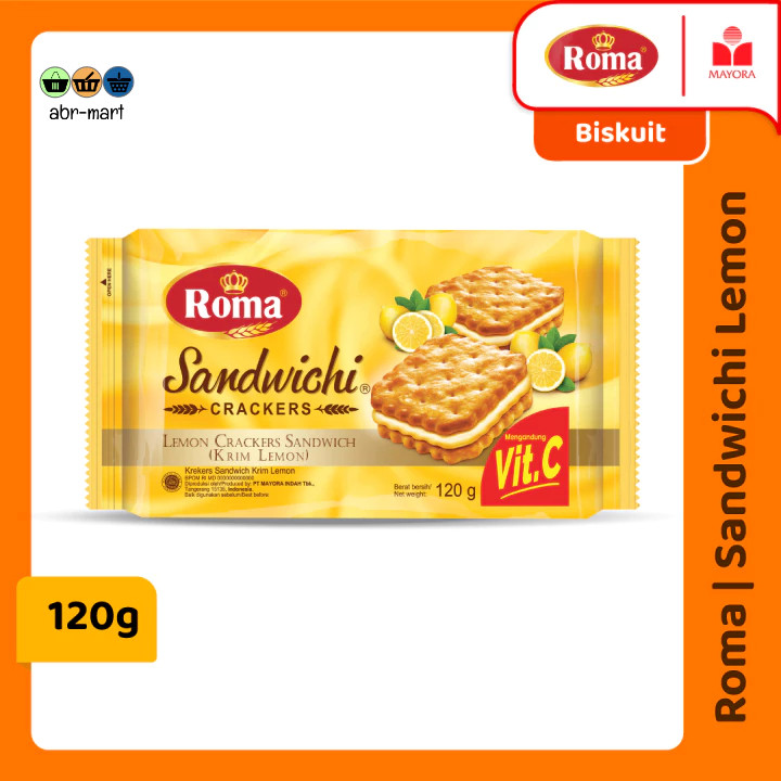 Roma Sandwich Lemon 114 gr - Biskuit Sandwich Isi Krim Lemon Segar