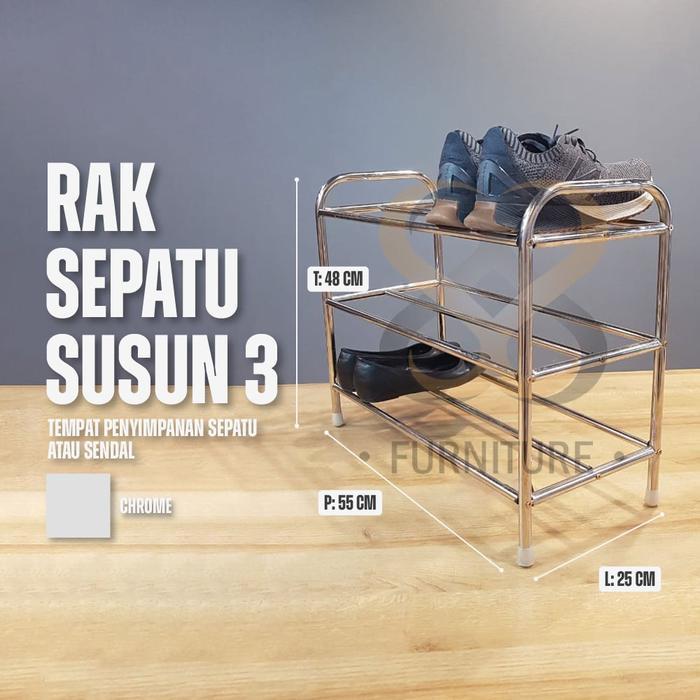 RAK SEPATU / RAK SEPATU SERBAGUNA / RAK SERBAGUNA STAINLESS SUSUN 3