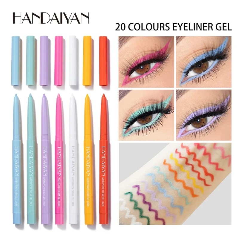 HANDAIYAN 20 Pilihan Warna Matte Eyeliner Gel Pencil Mudah Memakai Warna-warni Putih Kuning Biru Mat