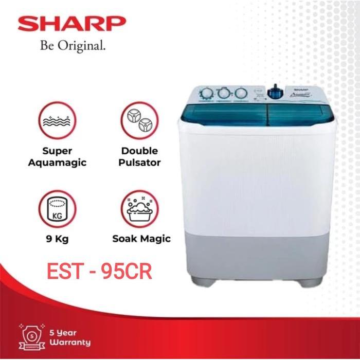 MESIN CUCI SHARP 9KG 2 TABUNG.SHARP MESIN CUCI 9KG 2 TABUNG - EST-95CR (9KG), DUS dari PABRIK