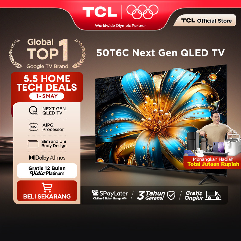 TCL Next Gen QLED 50 inch T6C - 4K Google TV - HVA Panel - HDR 10+ - Dolby Vision & Atmos - Google A